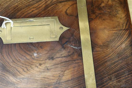An early Victorian brass mounted rosewood toilet box with fitted plate, mounted interior width 30cm depth 21cm